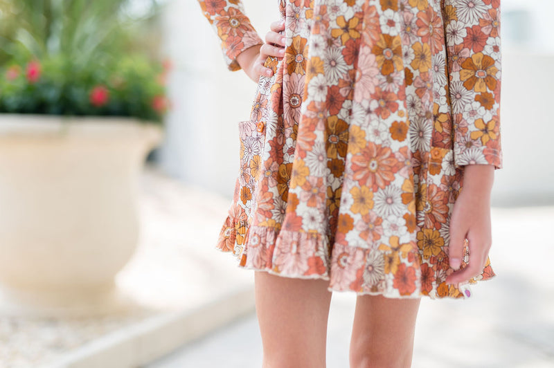 Elara Ribbed Knit Dress - Retro Blooms