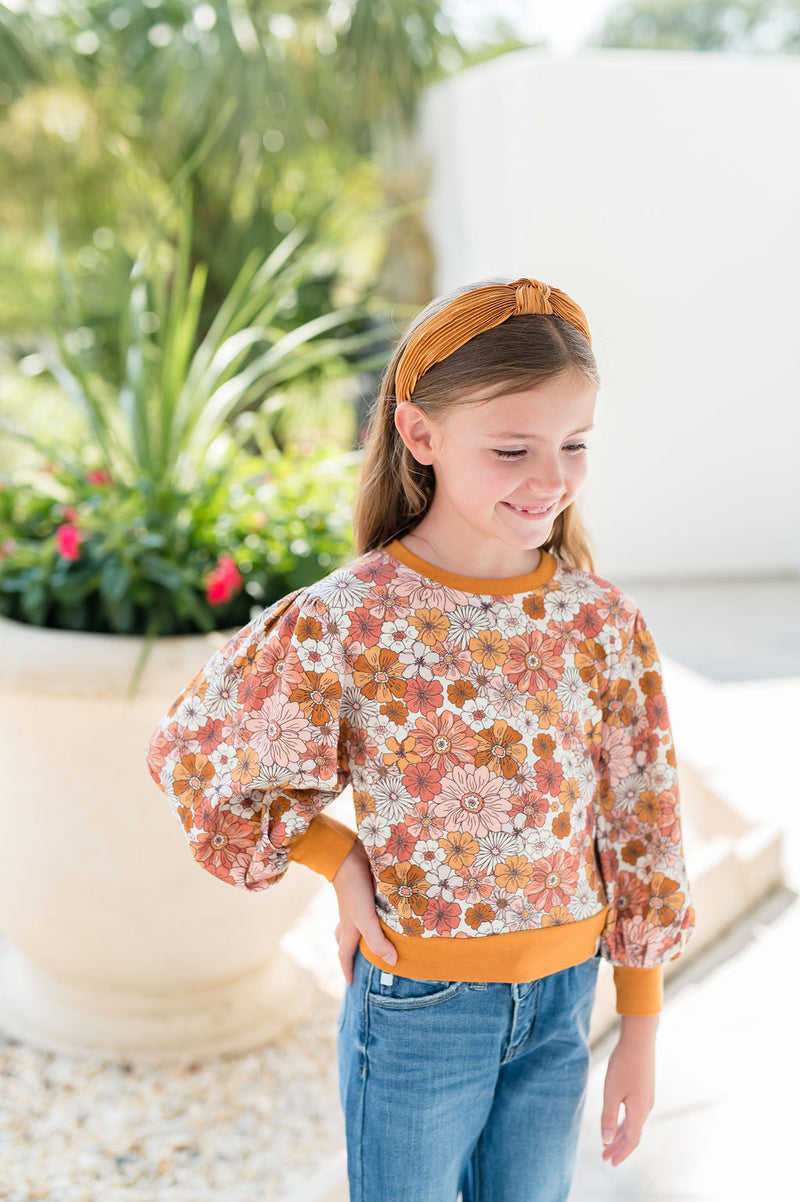 Opal Puff Sleeve Sweater - Retro Blooms