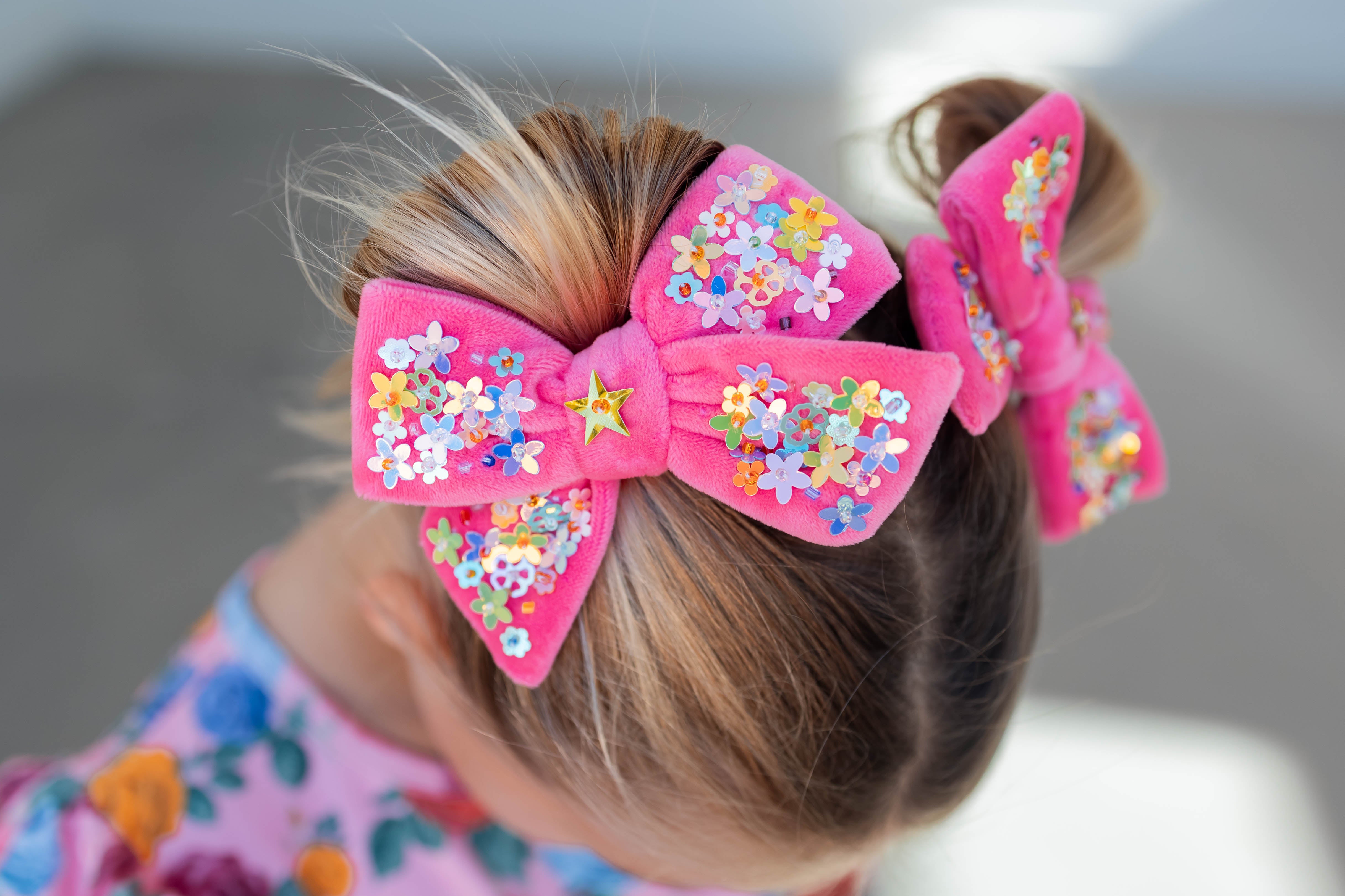 Velvet Sparkle Hair Bow - Floral Frenzy (Multiple Colors)
