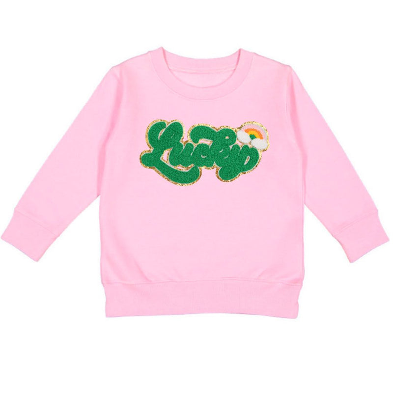 Lucky Script Patch St. Patick's Day Sweatshirt - Kids - Pink