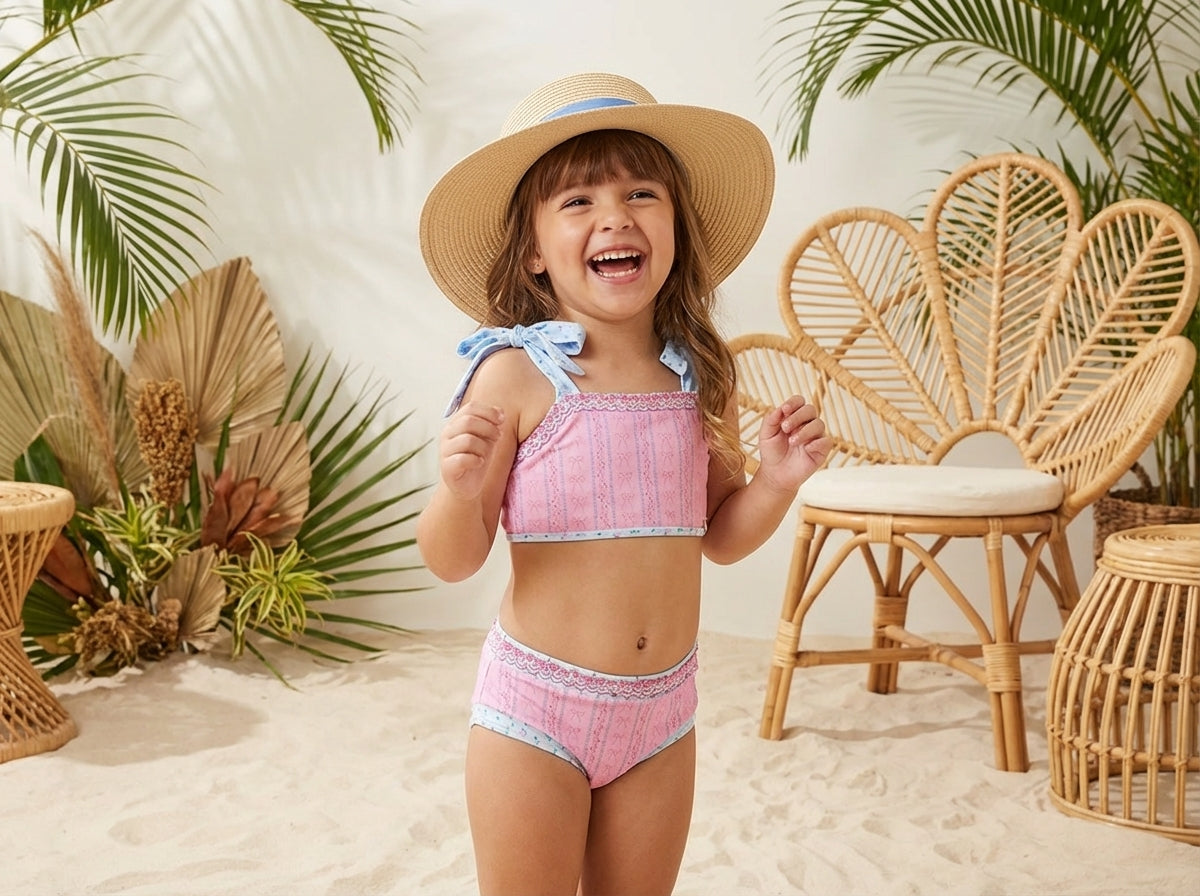 Nora Embroidered Swimsuit - Pink Parfait Bow (Pre-Order)