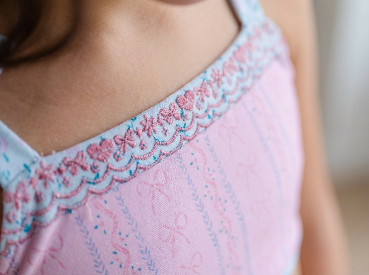 Nora Embroidered Swimsuit - Pink Parfait Bow (Pre-Order)