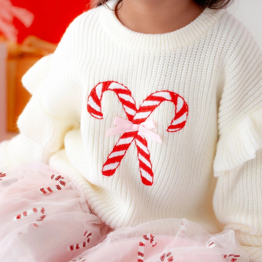 Sweet Wink Sweater - Candy Cane Ruffle
