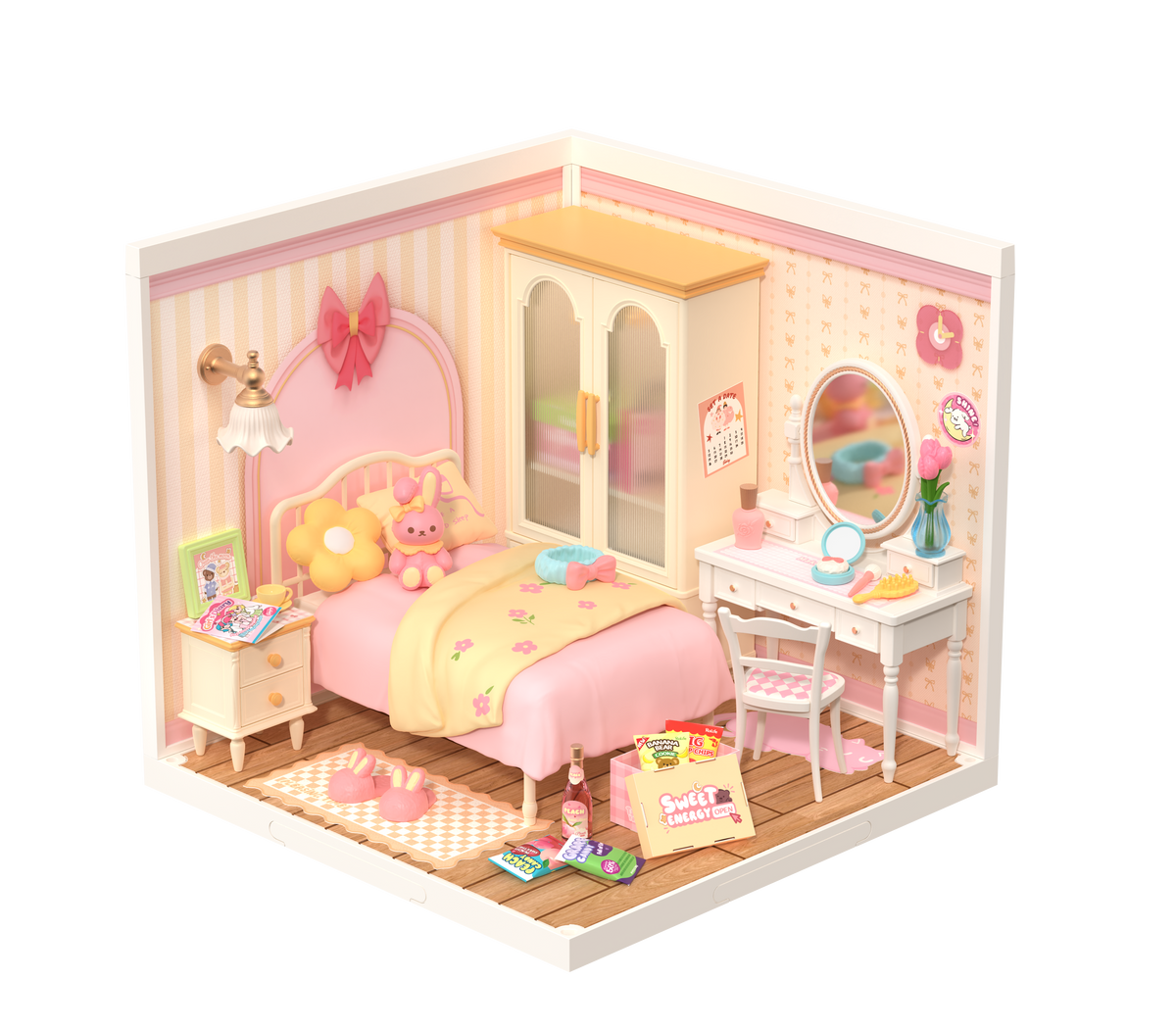 DW016 Rolife Lovely Pink Bedroom DIY Miniature House