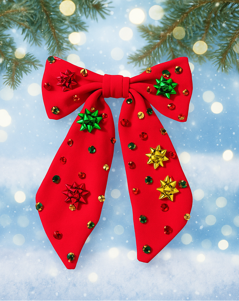 Beaded Hair Bow - Yuletide Shine