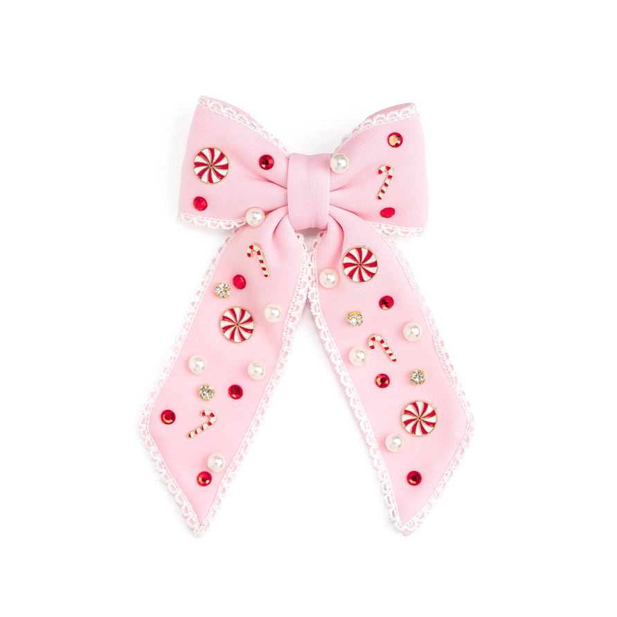 Sweet Wink Bow Clip - Candy Cane Gemstone