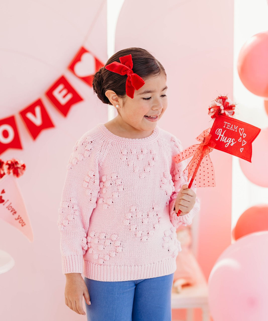 Pom Heart Sweater - Pink