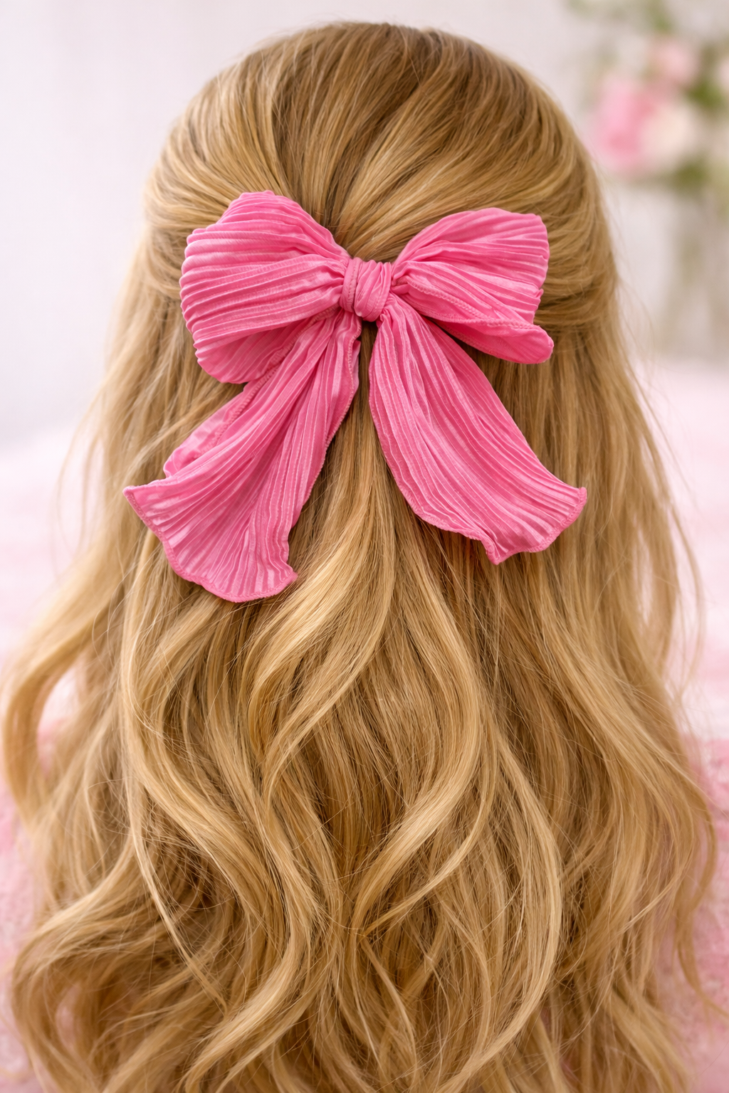 Pink | Plisse Statement Bow