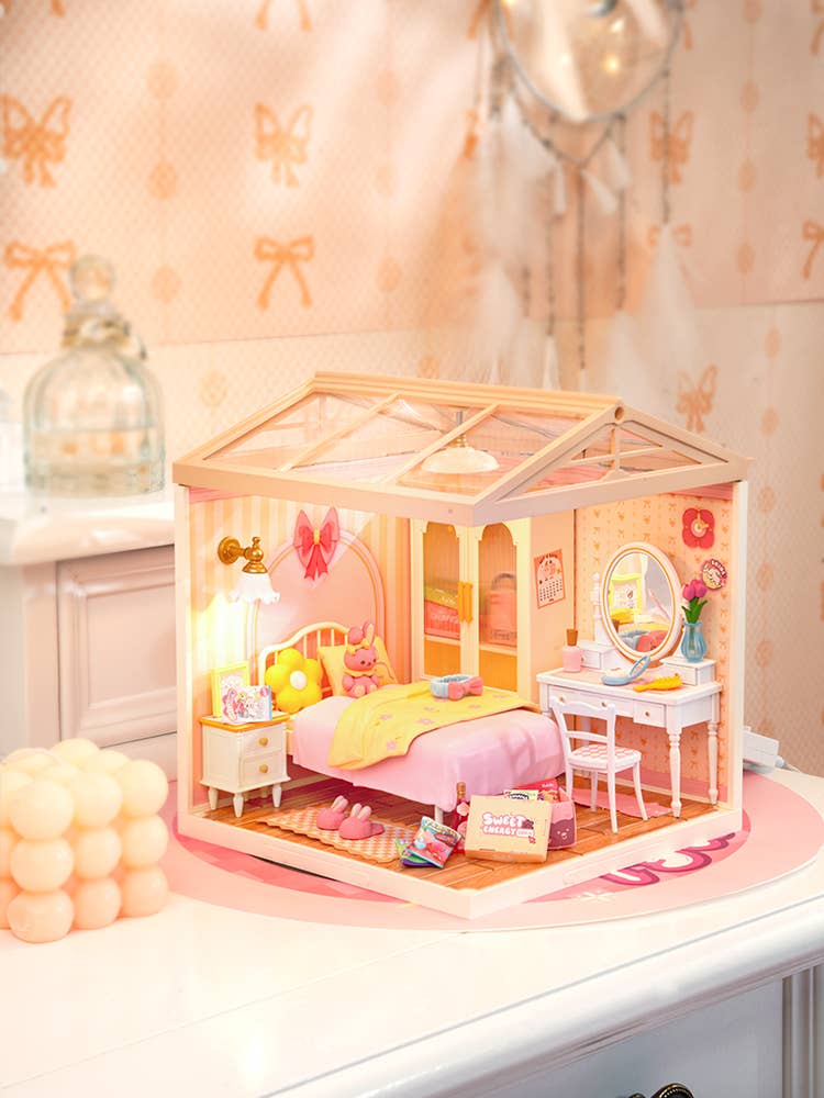 DW016 Rolife Lovely Pink Bedroom DIY Miniature House