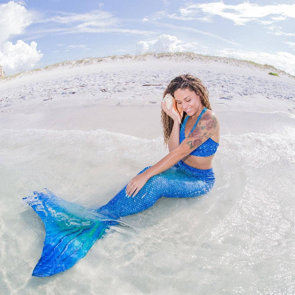 Blue Lagoon Mermaid Tail + Monofin Set clothing for kids, girls, teens, and women (pool toy): XL - Child 10/12