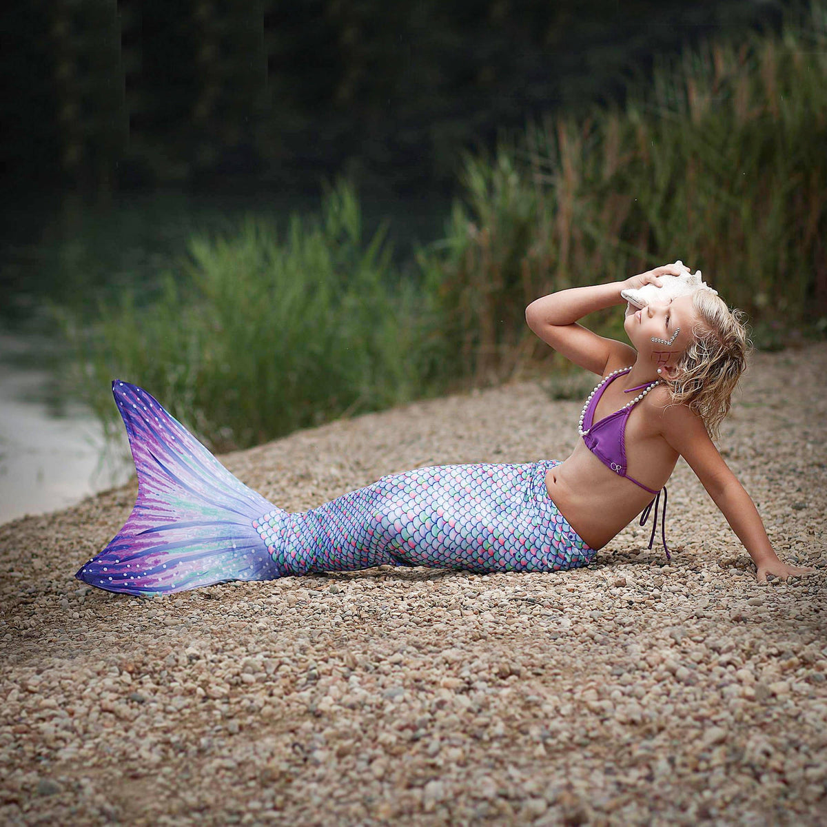 Aurora Borealis Mermaid Tail + Pink Monofin Set for kids, girls, teens, and women (pool toy): XL - Child 10/12