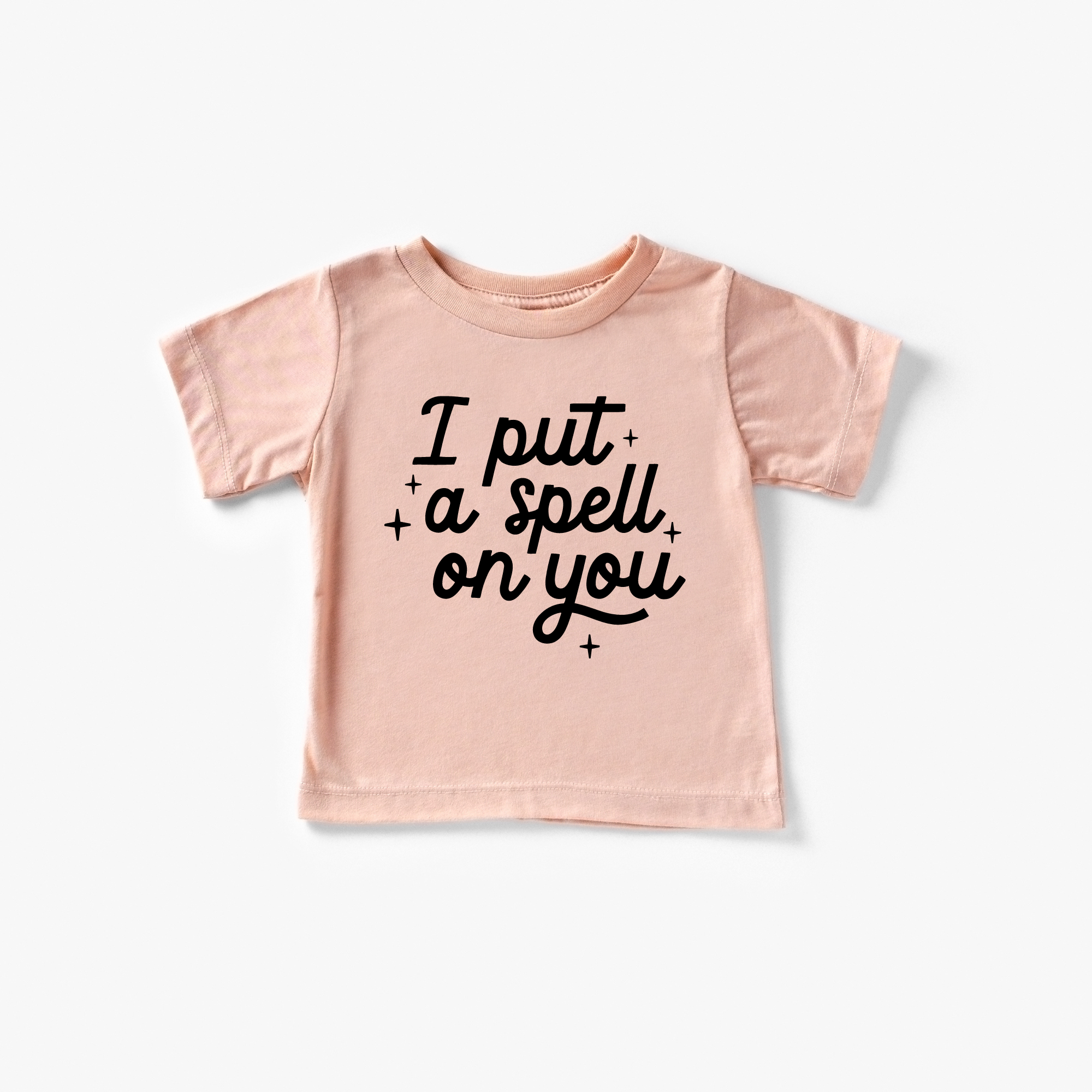 I put a spell on you Halloween Toddler and Youth Shirt: Peach / Black / 2T