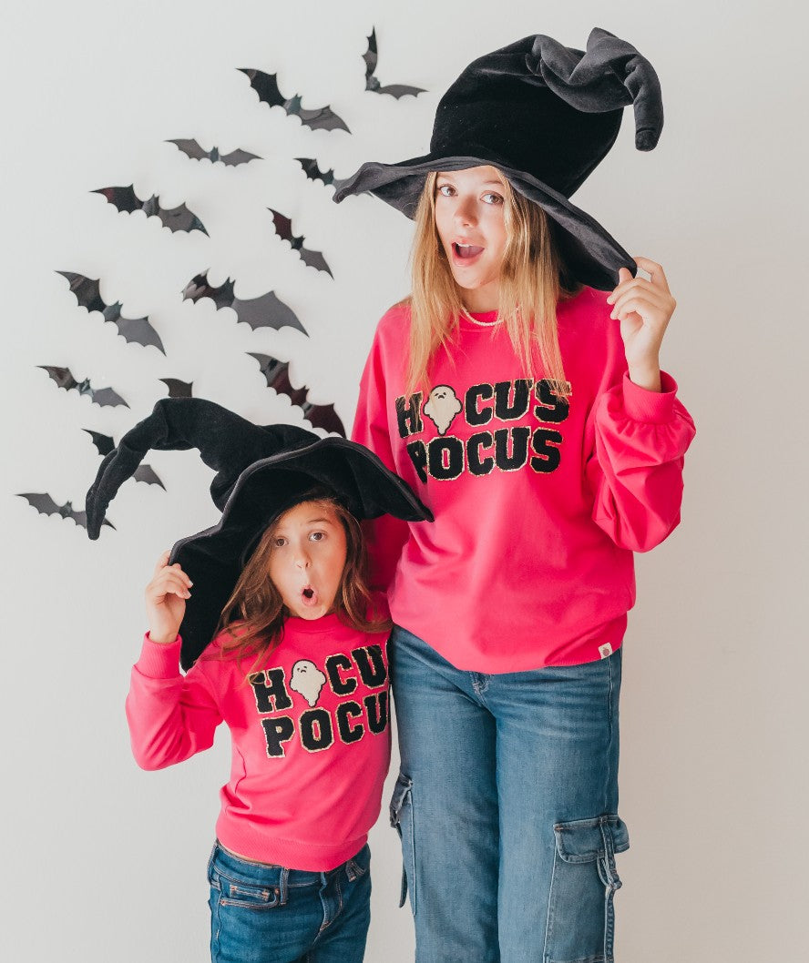 Hocus Pocus Halloween Hot Pink Sweatshirt Chenille Patch order Ghost Girl XS (2T-4T)