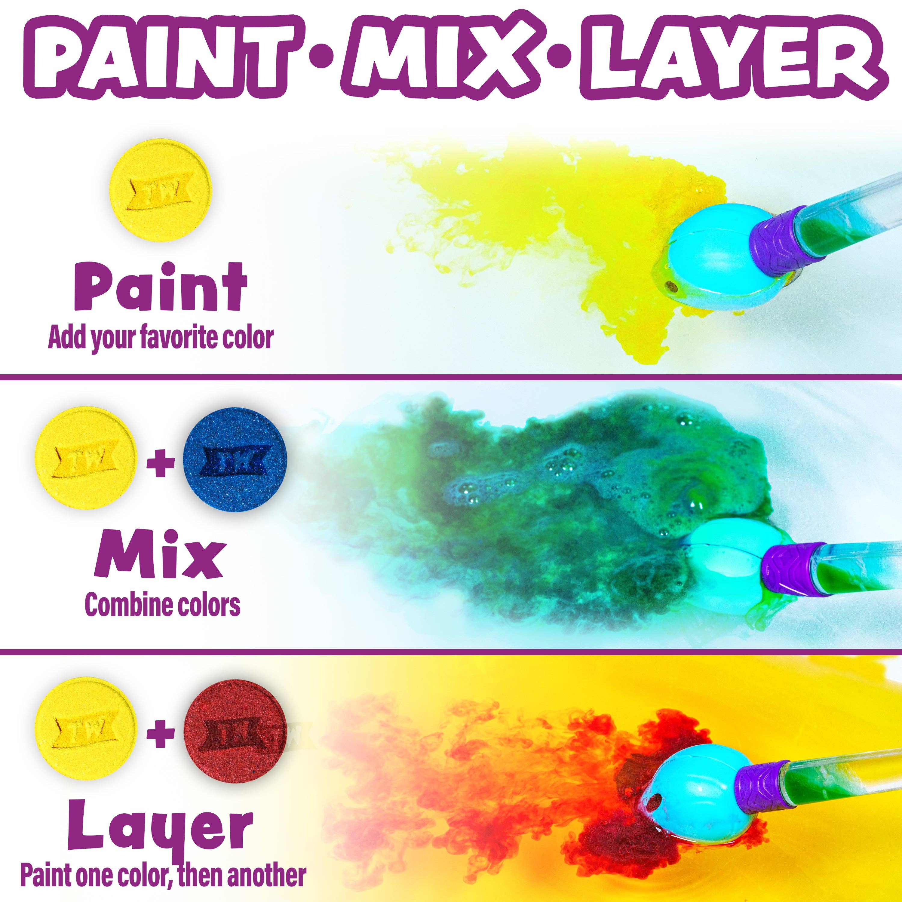 Tub Works® Bath Color Brush™ Kids Bath Bomb Set | Nontoxic & Fragrance-Free