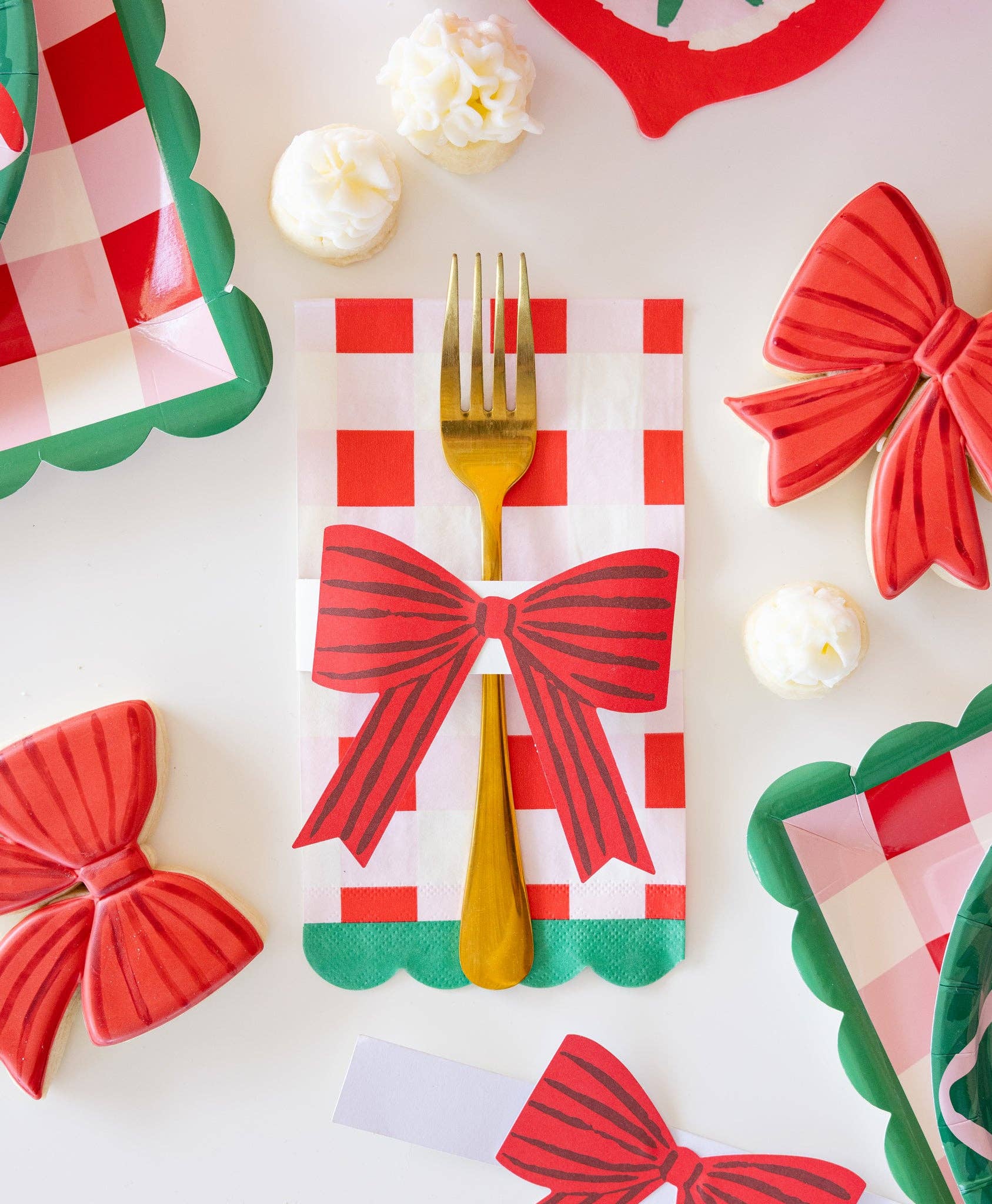 Plaid Napkin with Bow Paper Ring - 18 PK