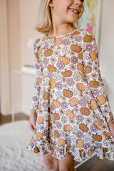 Elara Ribbed Knit Dress - Autumn Whimsy Bloom