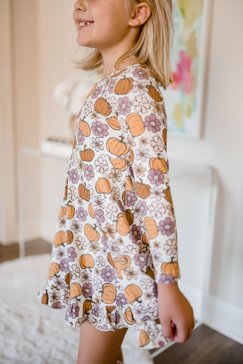Elara Ribbed Knit Dress - Autumn Whimsy Bloom