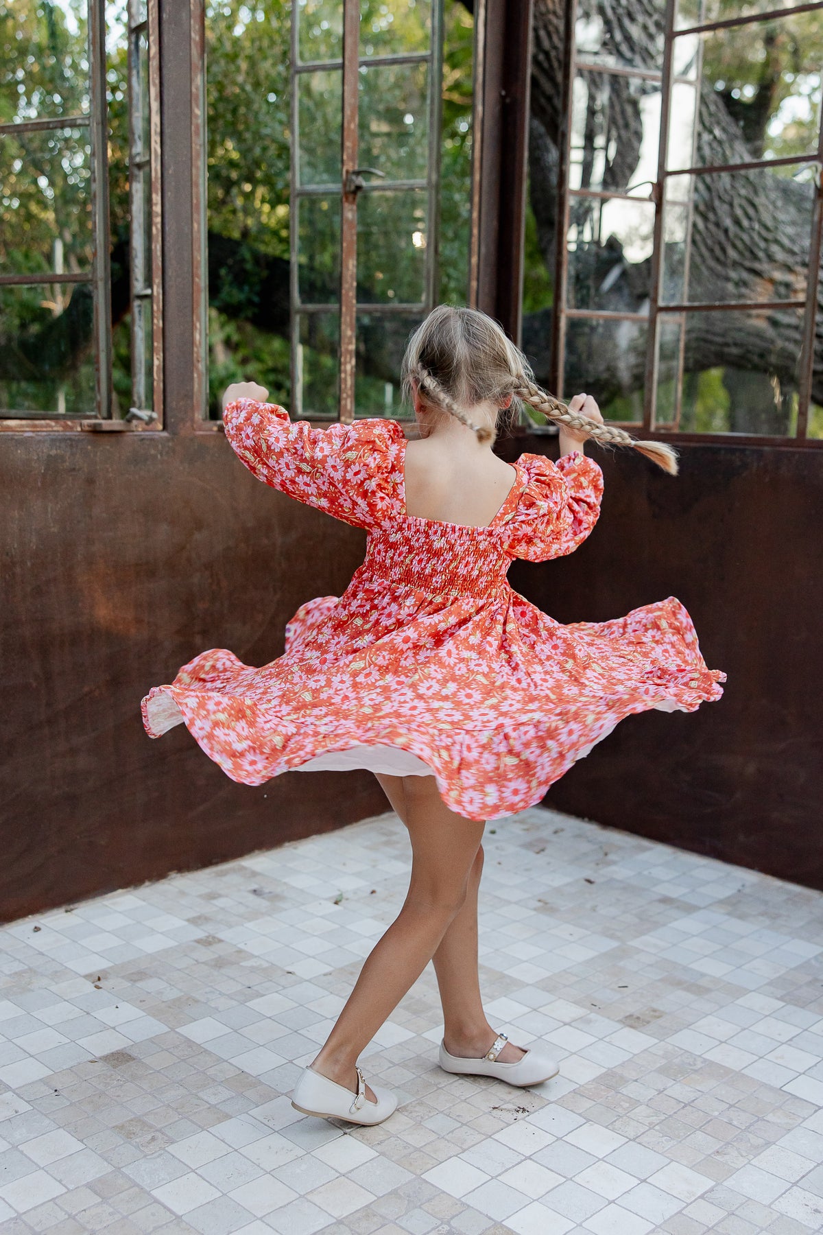 Puff Sleeve Gauze Dress - Cherry Fizz