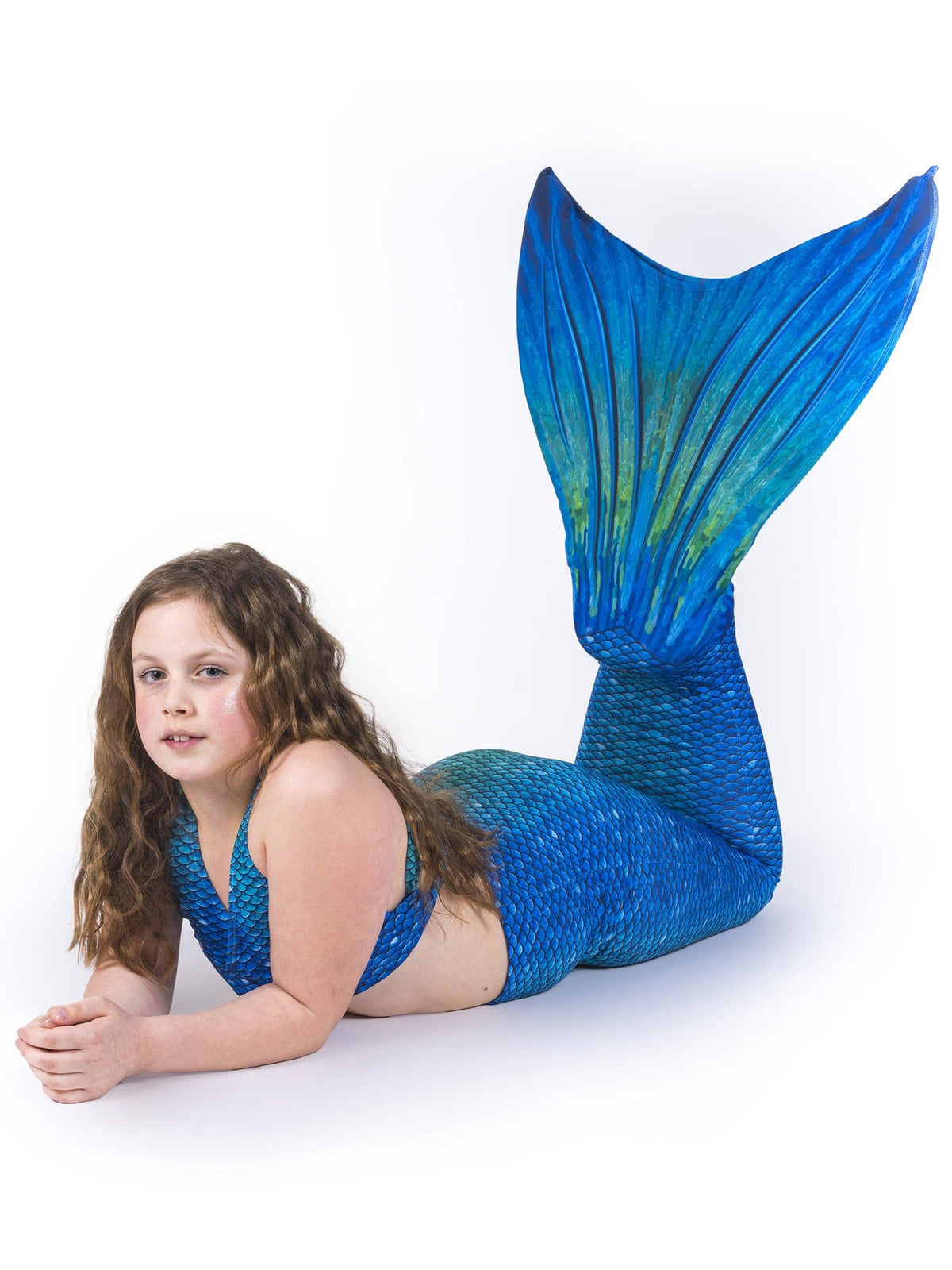 Blue Lagoon Mermaid Tail + Monofin Set clothing for kids, girls, teens, and women (pool toy): XL - Child 10/12