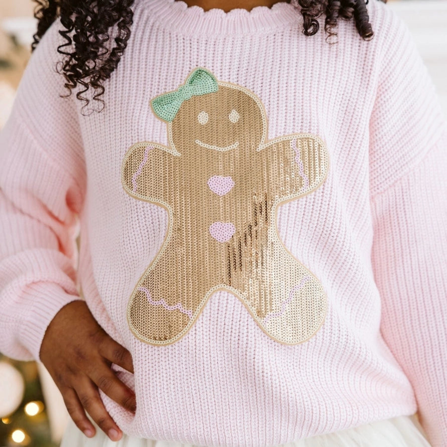Sweet Wink Knit Sweater - Gingerbread Sequin Patch
