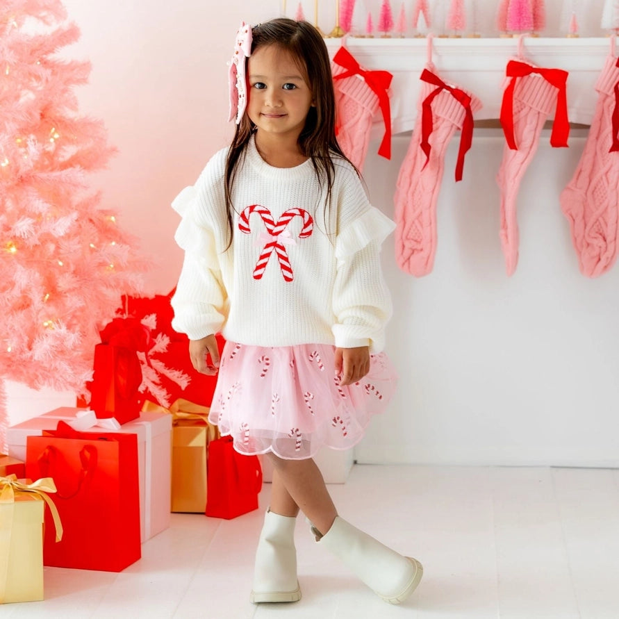 Sweet Wink Sweater - Candy Cane Ruffle