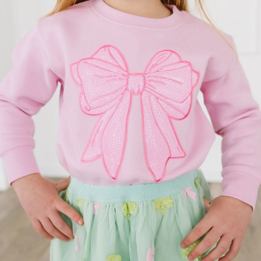 Sweet Wink Sweatshirt - Pink Bow Sequin Patch