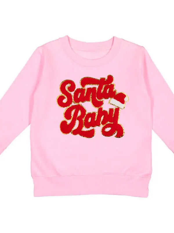 Santa Baby Patch Christmas Sweatshirt - Pink