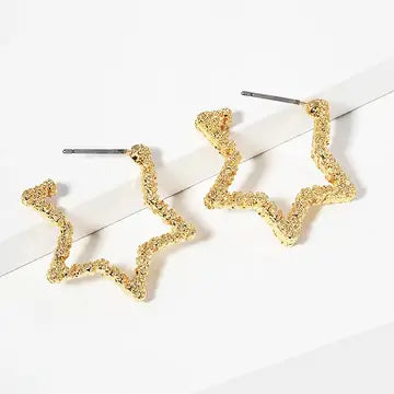 Metal Star Textured Earrings