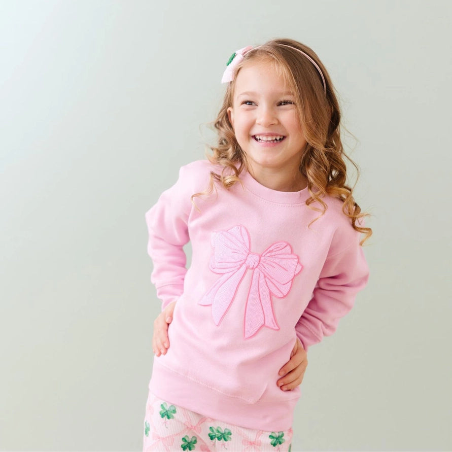 Sweet Wink Sweatshirt - Pink Bow Sequin Patch
