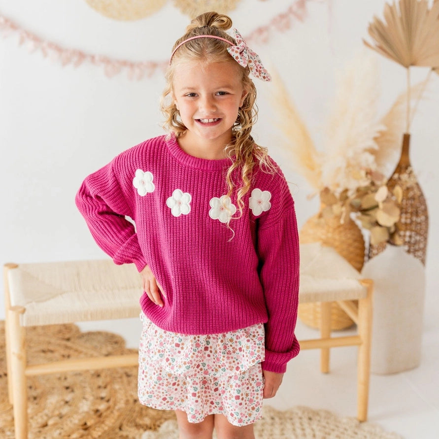 Sweet Wink Floral Applique Knit Sweater