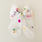 Tulle Floral Embroidered Hair Bow | Summer Days