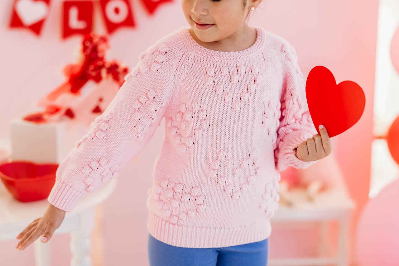 Pom Heart Sweater - Pink