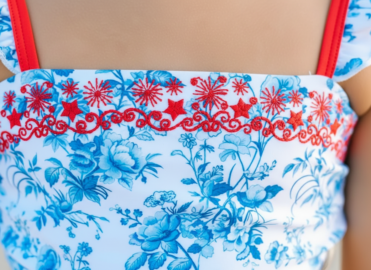 Hazel Embroidered Swimsuit - Liberty Lane Toile (Pre-Order)