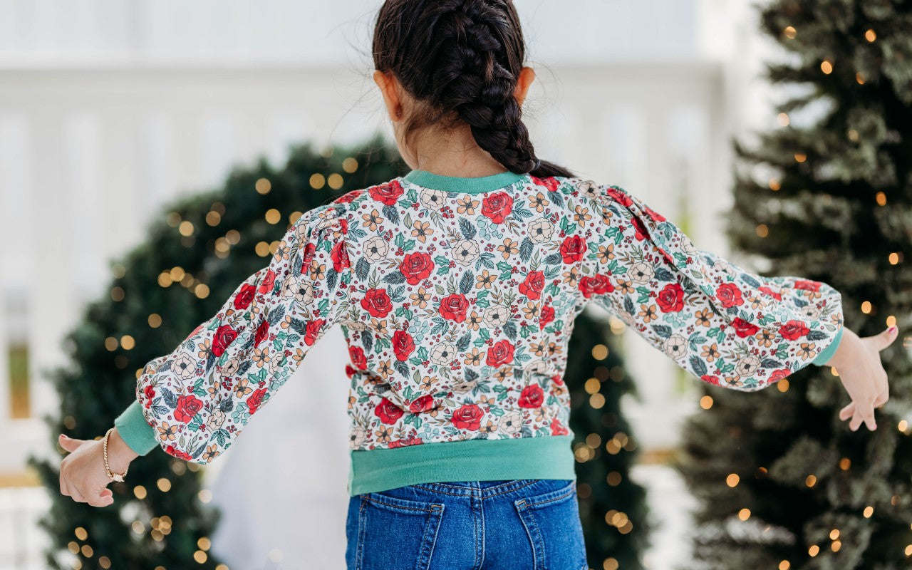 Puff Sleeve Sweater - Jingle Bell Blooms (Final Sale)