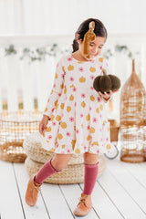 Elara Ribbed Knit Dress - Petal Patch Pumpkin