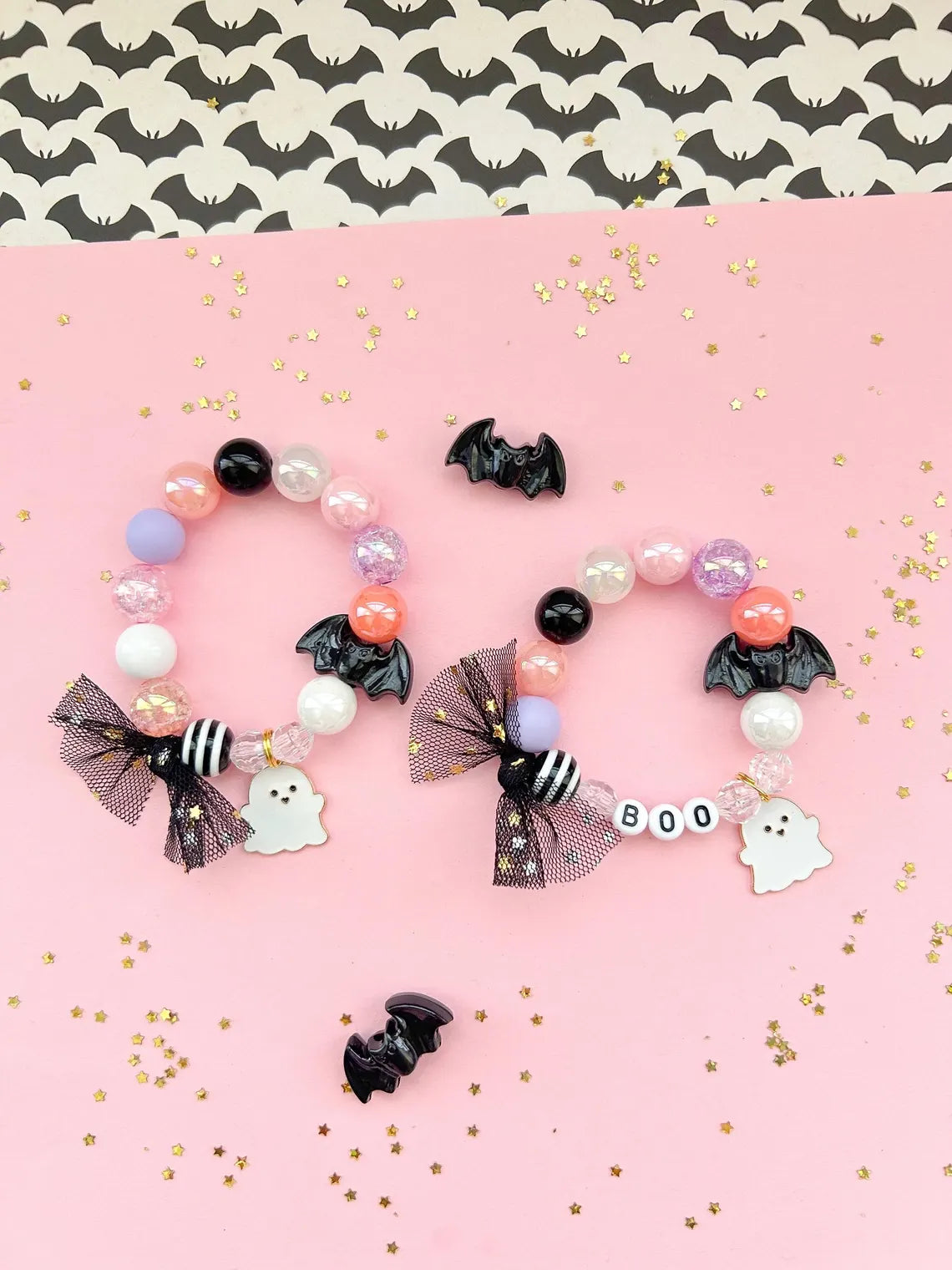 Crushed Glass Bead Stretch Bracelet - Boo