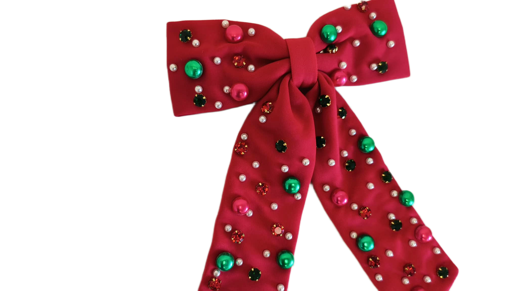 Beaded Hair Bow - Mistletoe Magic
