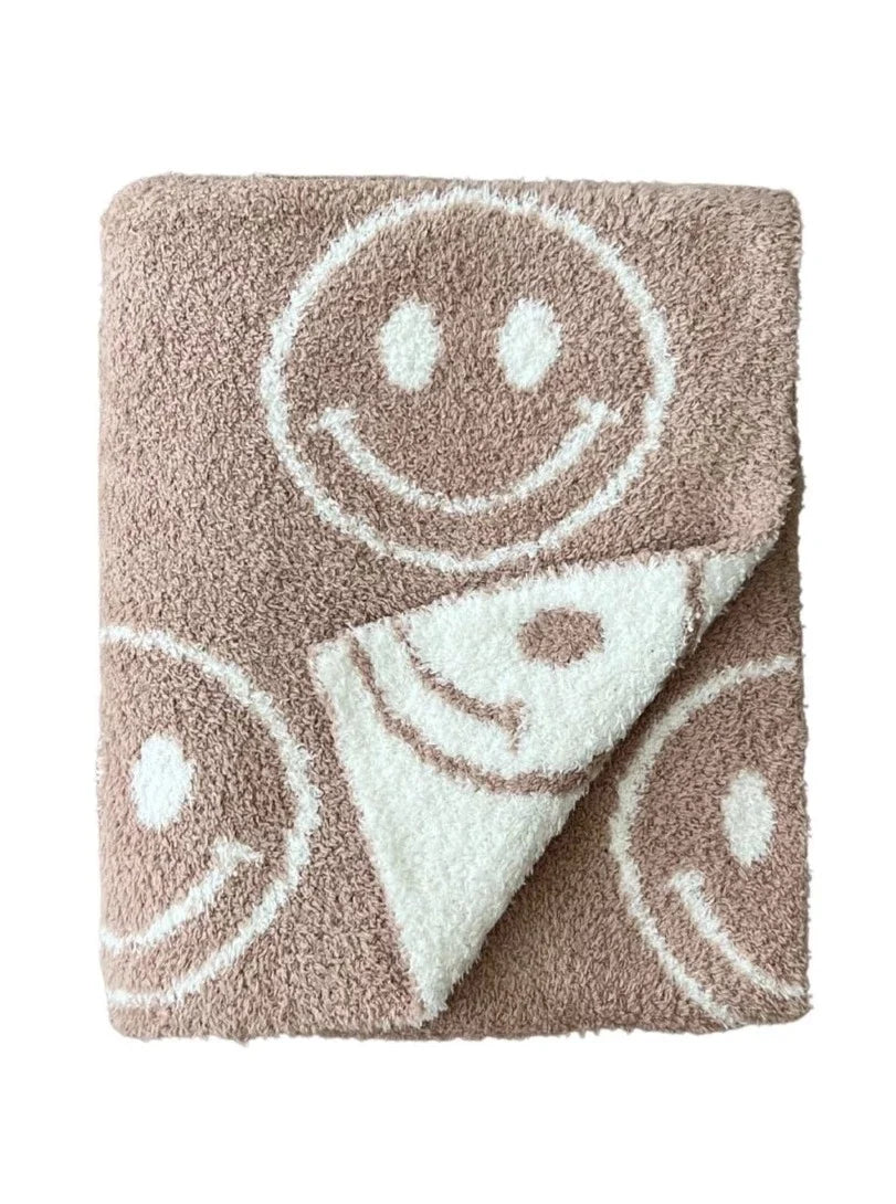 Smiley Fuzzy Blanket | Latte