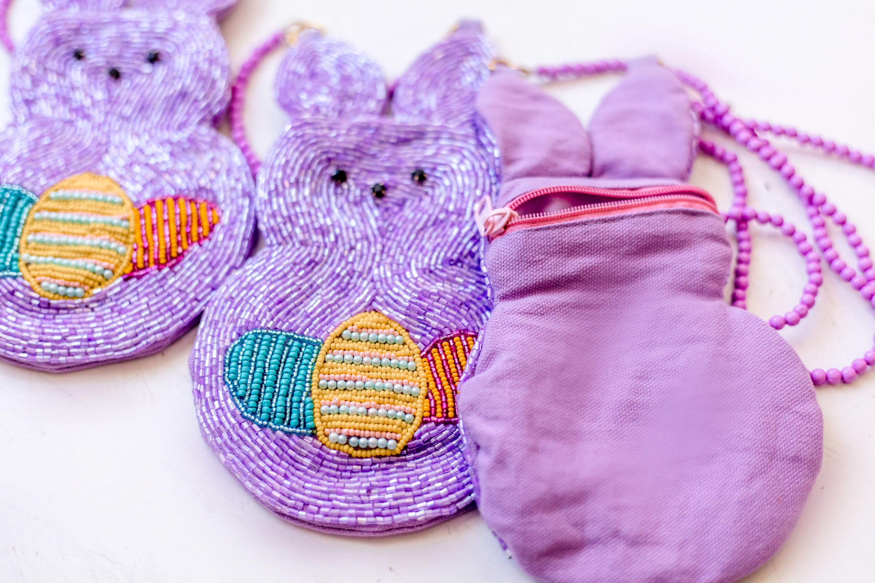 Beaded Tote Purse - Purple Peep