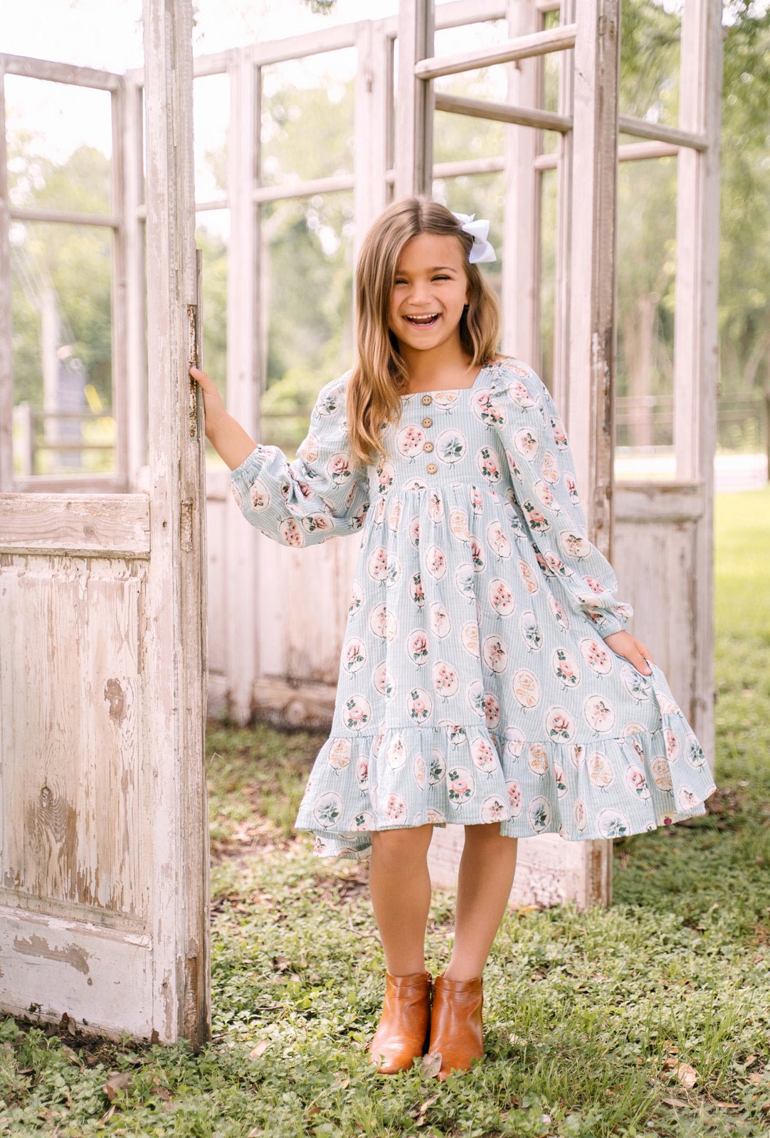 Puff Sleeve Gauze Dress - Tea Garden