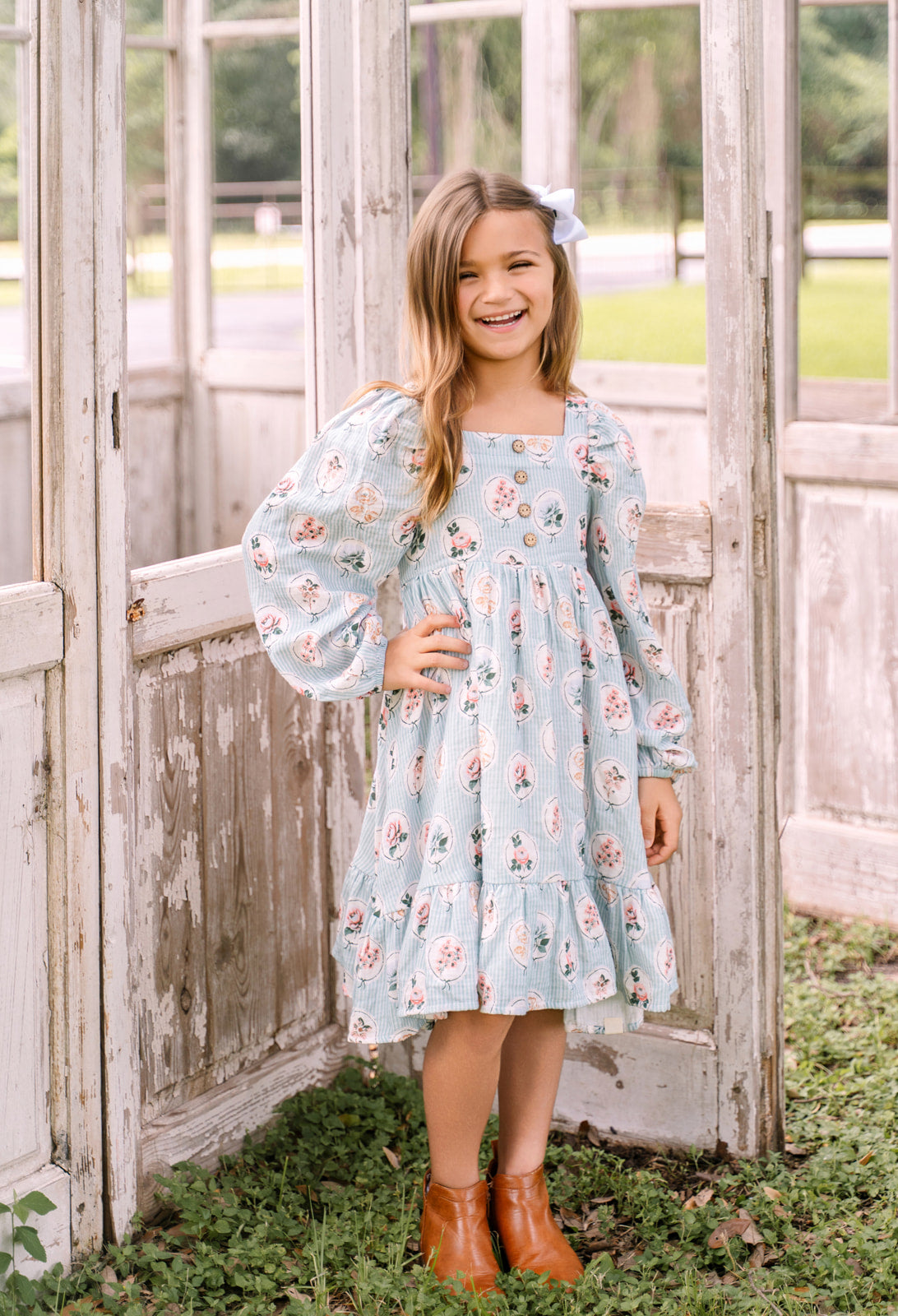 Puff Sleeve Gauze Dress - Tea Garden