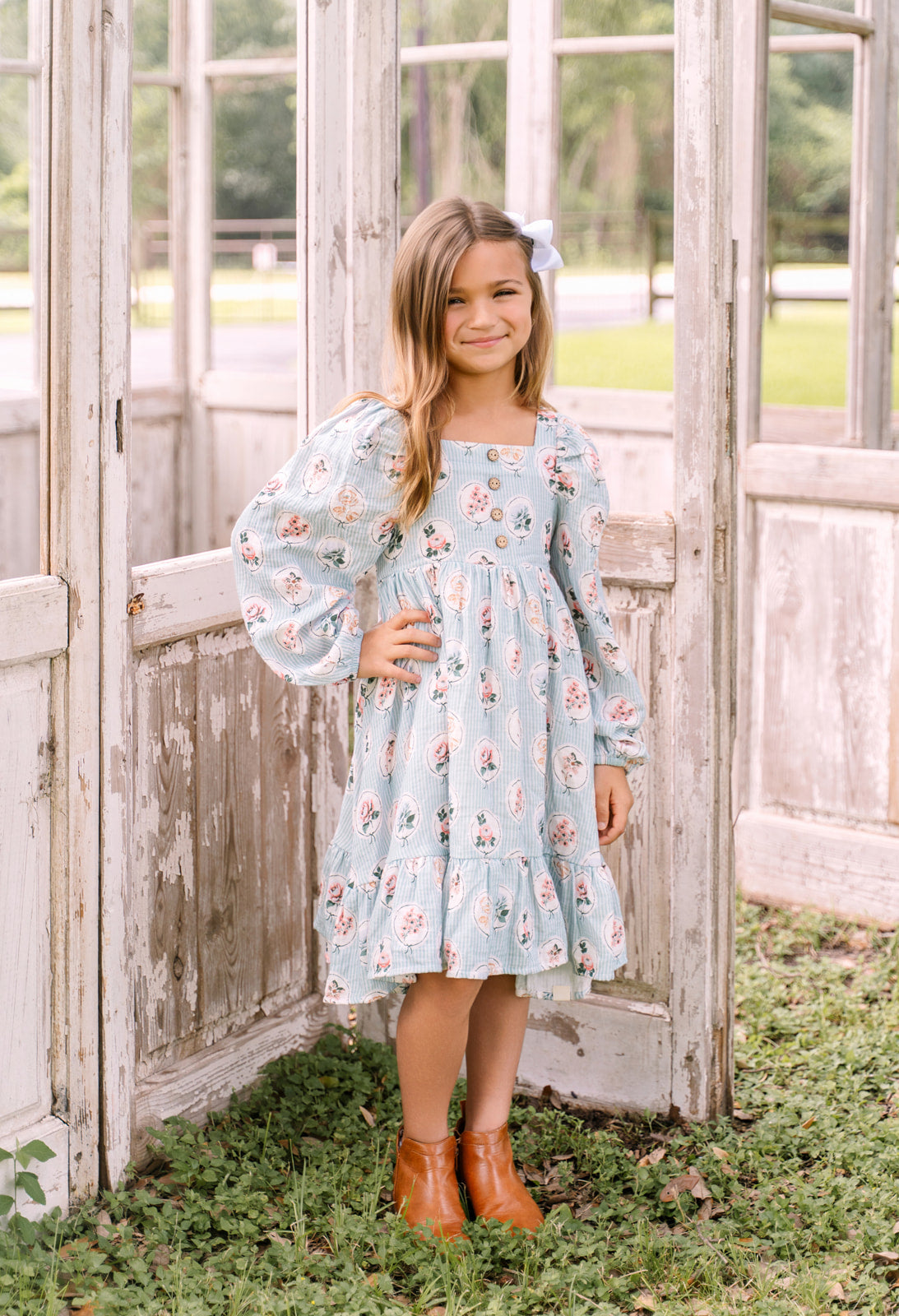Puff Sleeve Gauze Dress - Tea Garden
