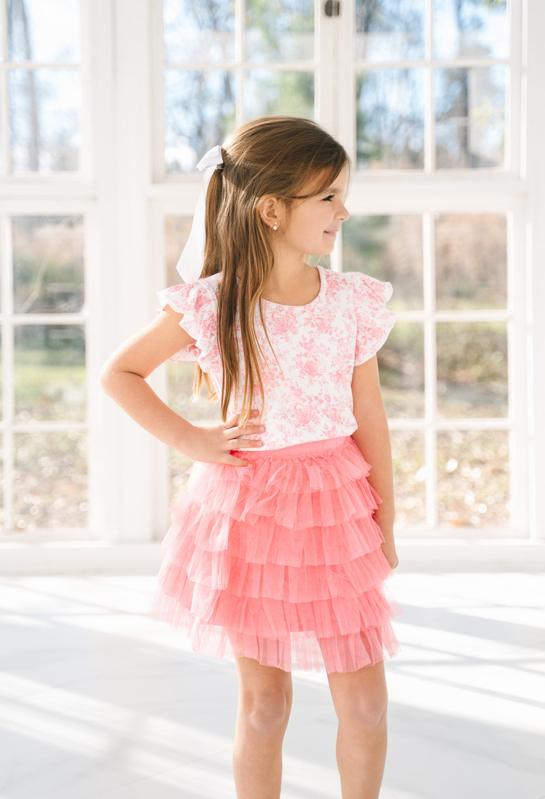 Ribbed Ruffle Top - Toile de Rose (Pre-Order)