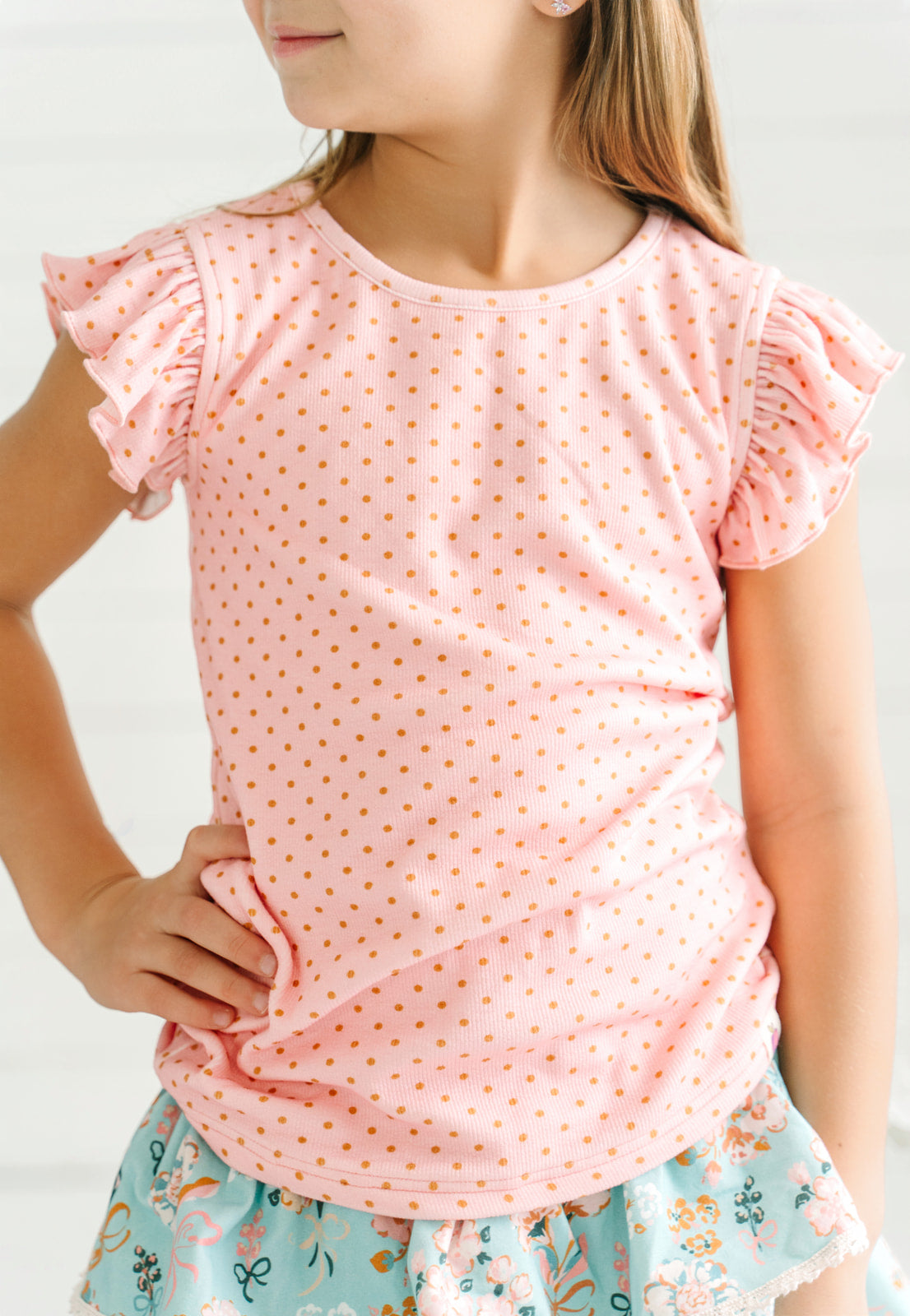 Ribbed Ruffle Top - Maison Primrose (Pink Dot)