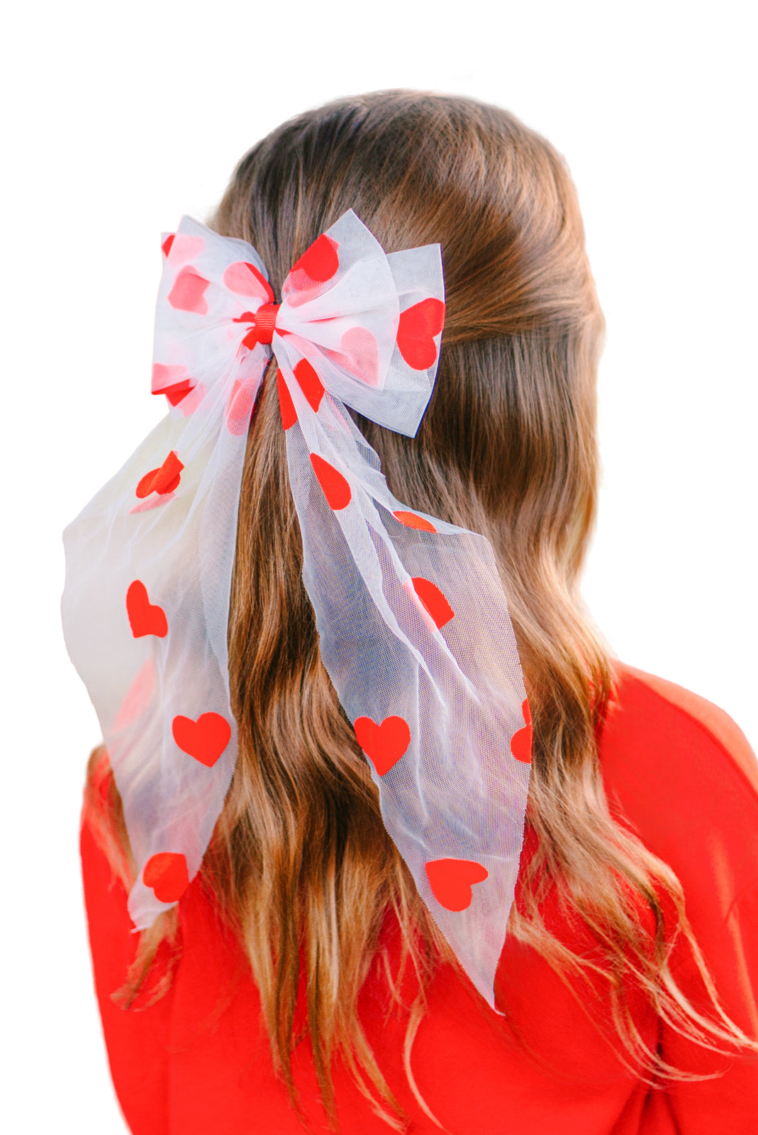Tulle Hair Bow - Red Hearts
