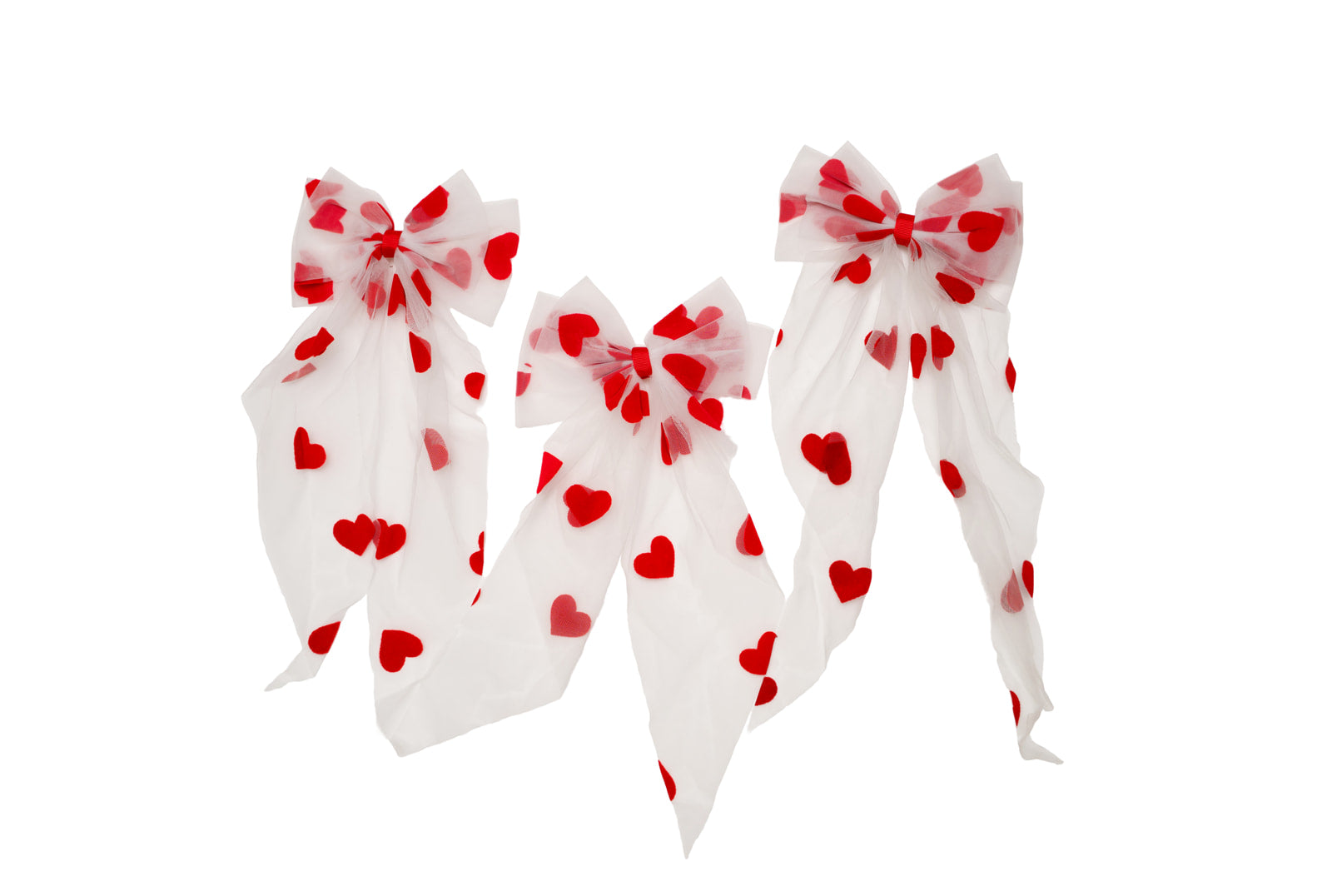 Tulle Hair Bow - Red Hearts