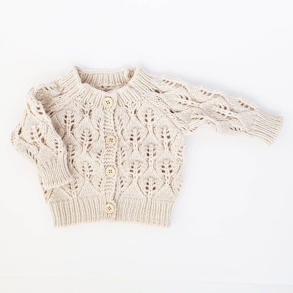 Leaf Lace Hand Knit Cardigan | Natural