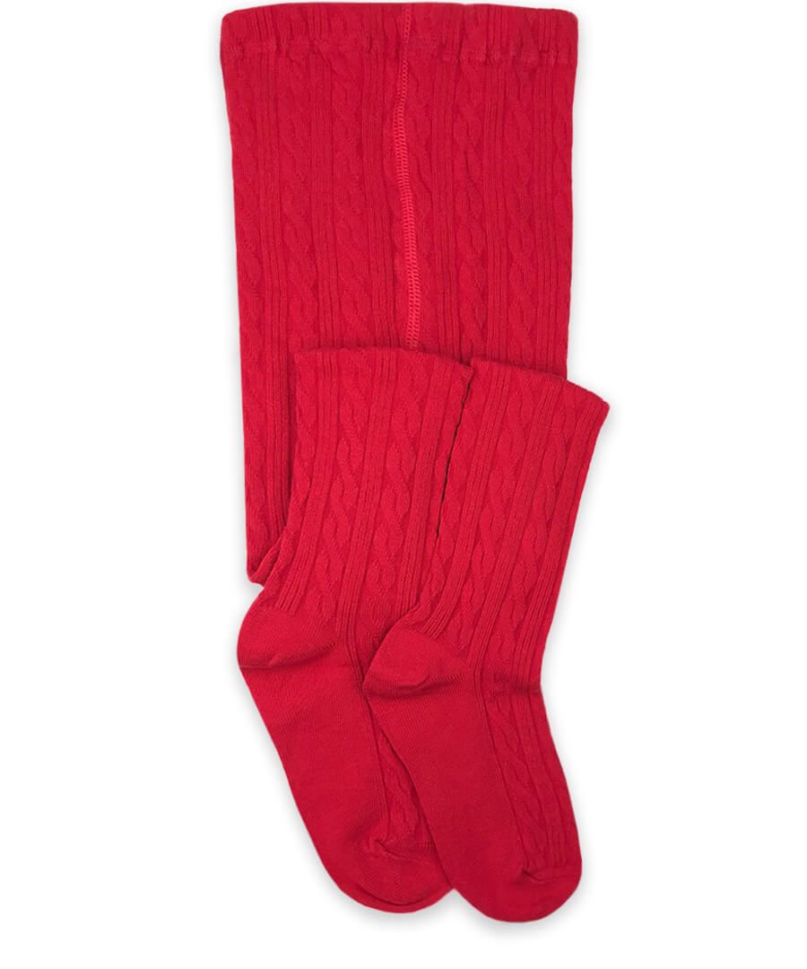 Classic Cable Tights - Cherry Red