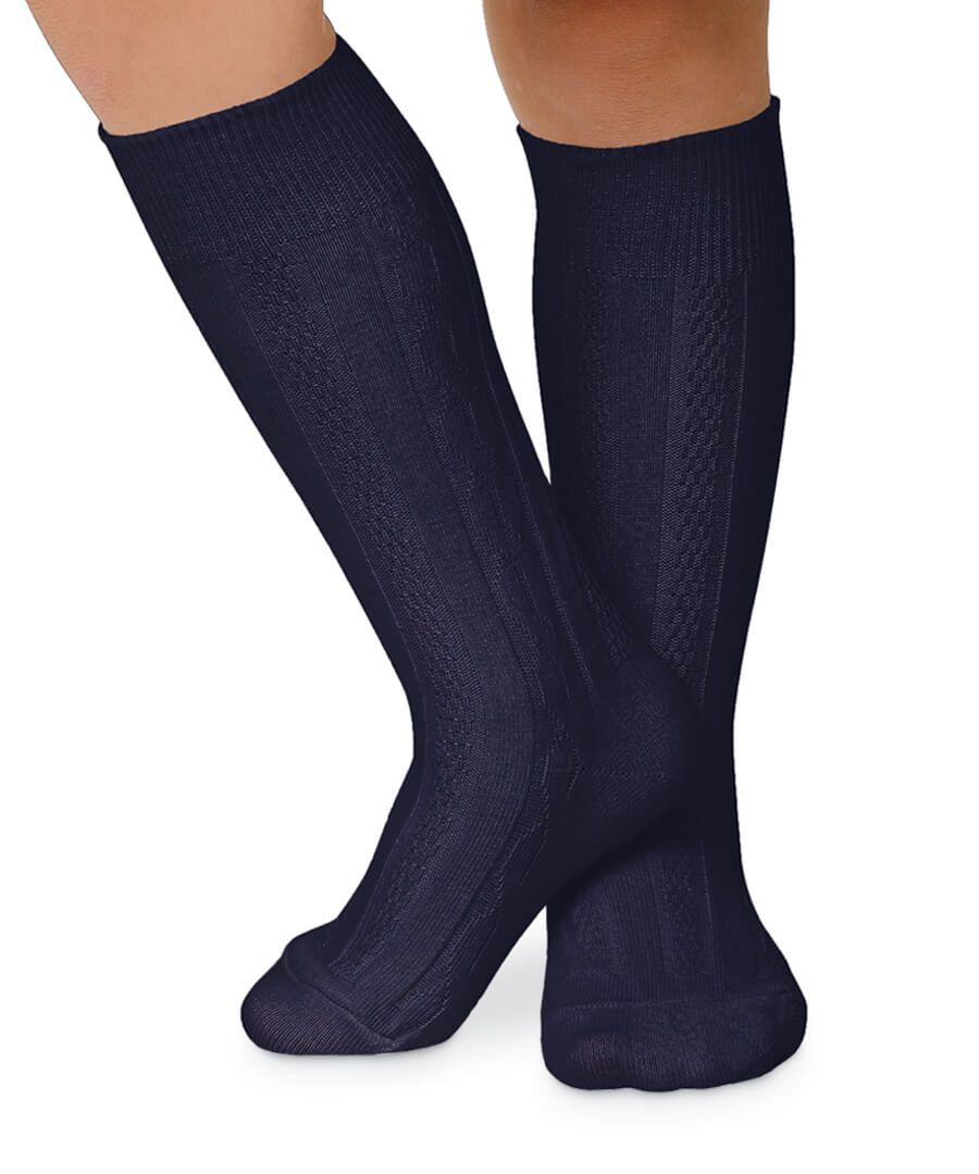 Cable Knee High Socks - Navy