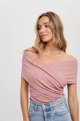 Bluivy Crossover Off Shoulder Knit Top | Dusty Pink